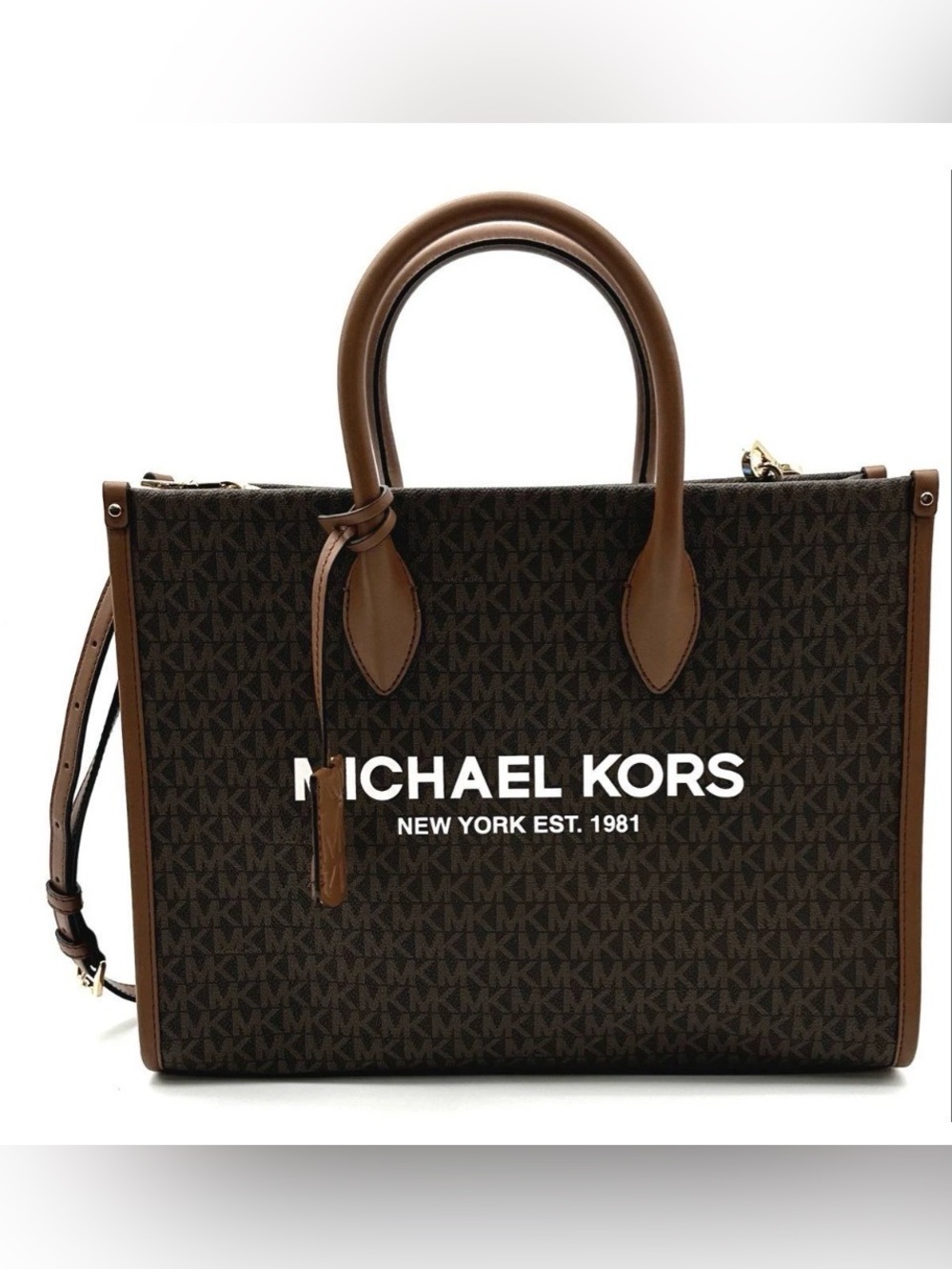 Michael Kors Brown Signature Monogram Mirella Shopper Tote Bag Crossbody - Picture 9 of 14